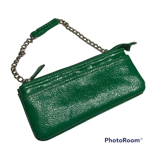 Target Green Faux Patent Leather Chain Strap Bi-fold Womens Wallet Clutch - Picture 2 of 12